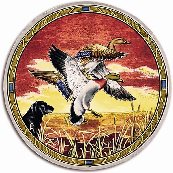 Mallards At Dawn Stained Glass Replica by Phillip Crowe